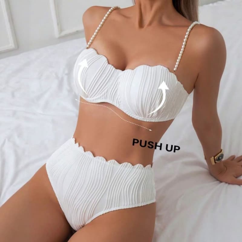 ​​Women's Shell Bikini Set – Sexy Triangle Top & High-Cut Bottom With Underwire Support (Black/White, S-Xl)​​