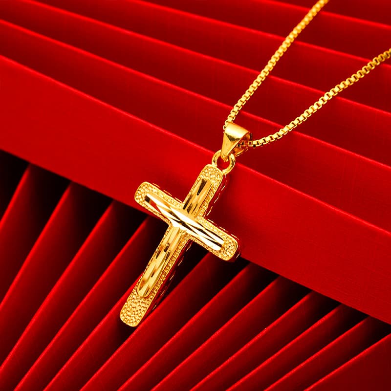 Copper Plated Jewelry Fashion Vietnam Sand Gold Bamboo Cross Pendant For Men And Women Couple Gift