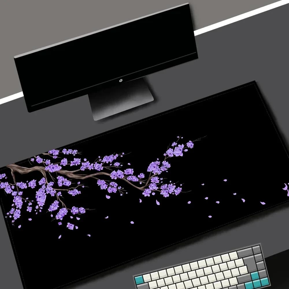New Gaming Mouse Pad Kawaii Purple Desk Mat Large Office Carpet Accessories Cherry Blossom Mousepad