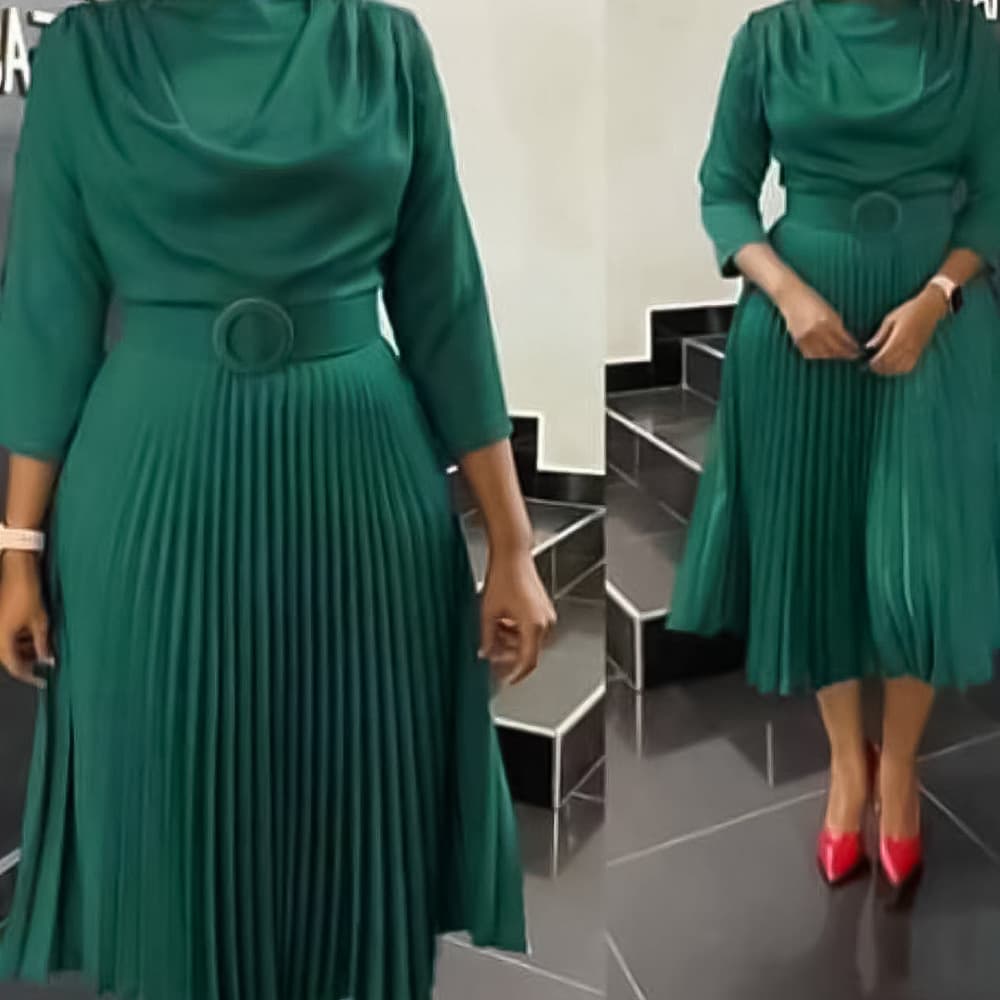 Women's fashion African large size solid color pleated