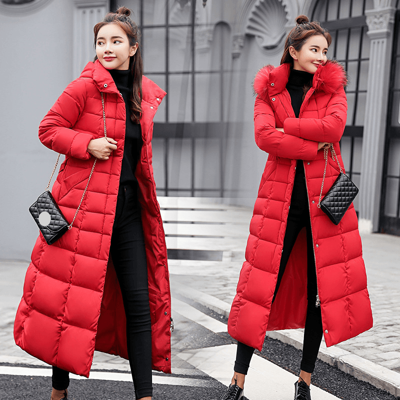 Women's Clothing Cotton Coat Women 2024 Winter New Long Knee Length Down Cotton Coat Women's Large Fur Collar Slim Fit Thickened Cotton Coat Women