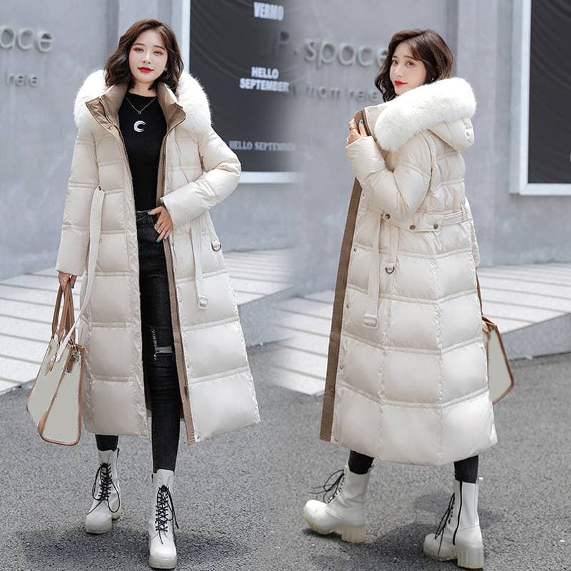 Women's Clothing Winter New Cotton Jacket Large Fur Collar Medium Length Slim Belt Temperament winter coats Cotton Jacket Women's Jacket 5904
