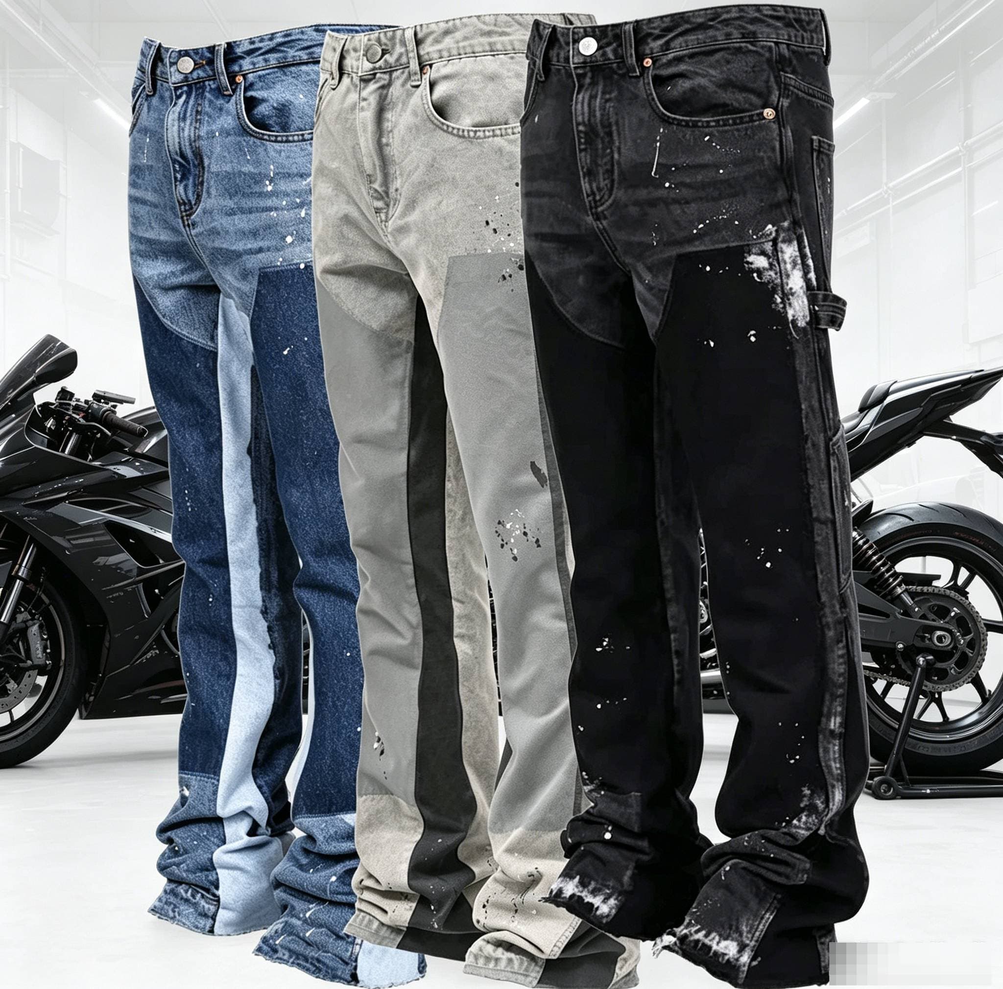 Men's Clothing 26 Fashion Overalls Hot Selling Elastic Patch Denim Layered Flared Pants
