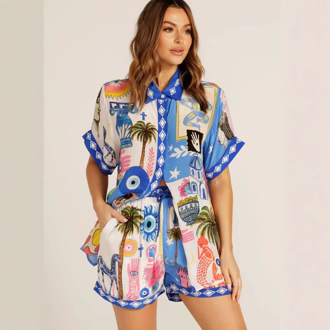 Women's Clothing Casual Fashion Linen Temperament Shirt Shorts Suit