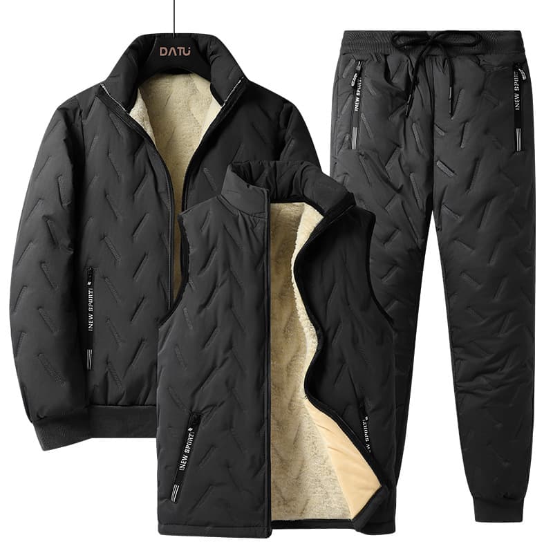 Men's Clothing new cotton jacket lamb fleece stand collar large size plus velvet thickened casual full set cotton jacket three piece set