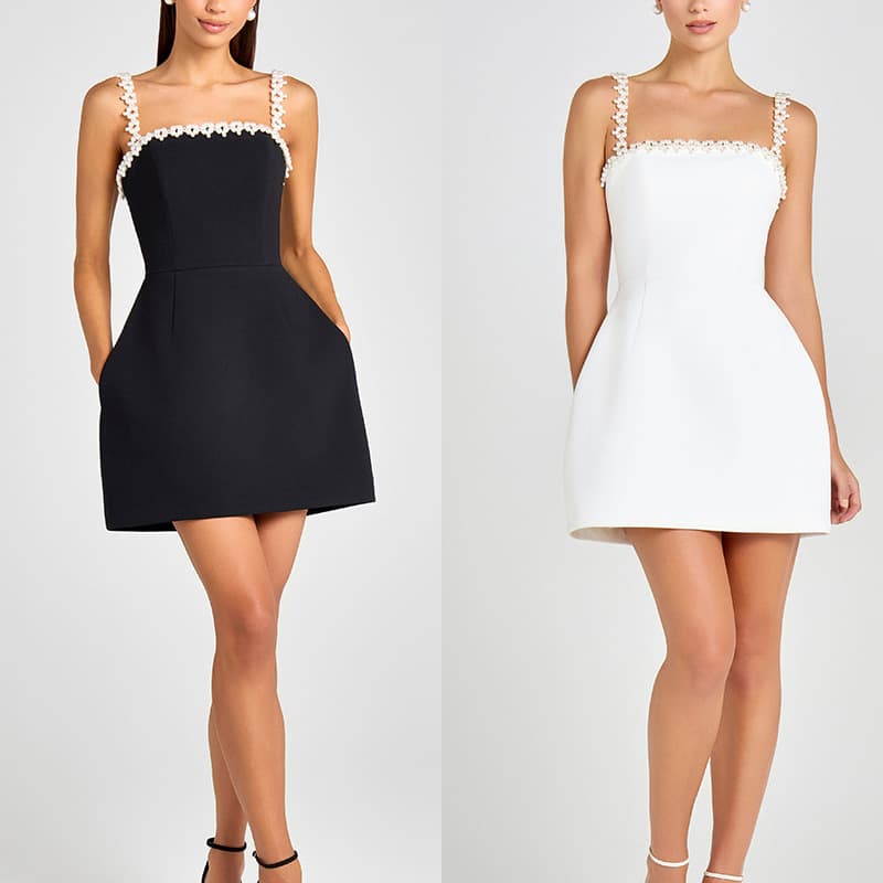 Sexy Beaded Spaghetti Strap Mini Dress – High-Waisted A-Line Summer Dress