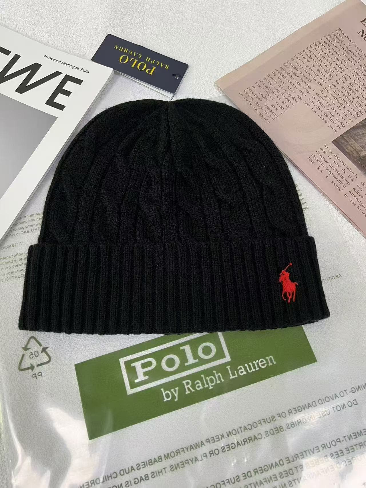 Bonnet unisexe en maille torsadée unie, broderie classique tête de mort, chaud d'hiver, style Ralph Lauren