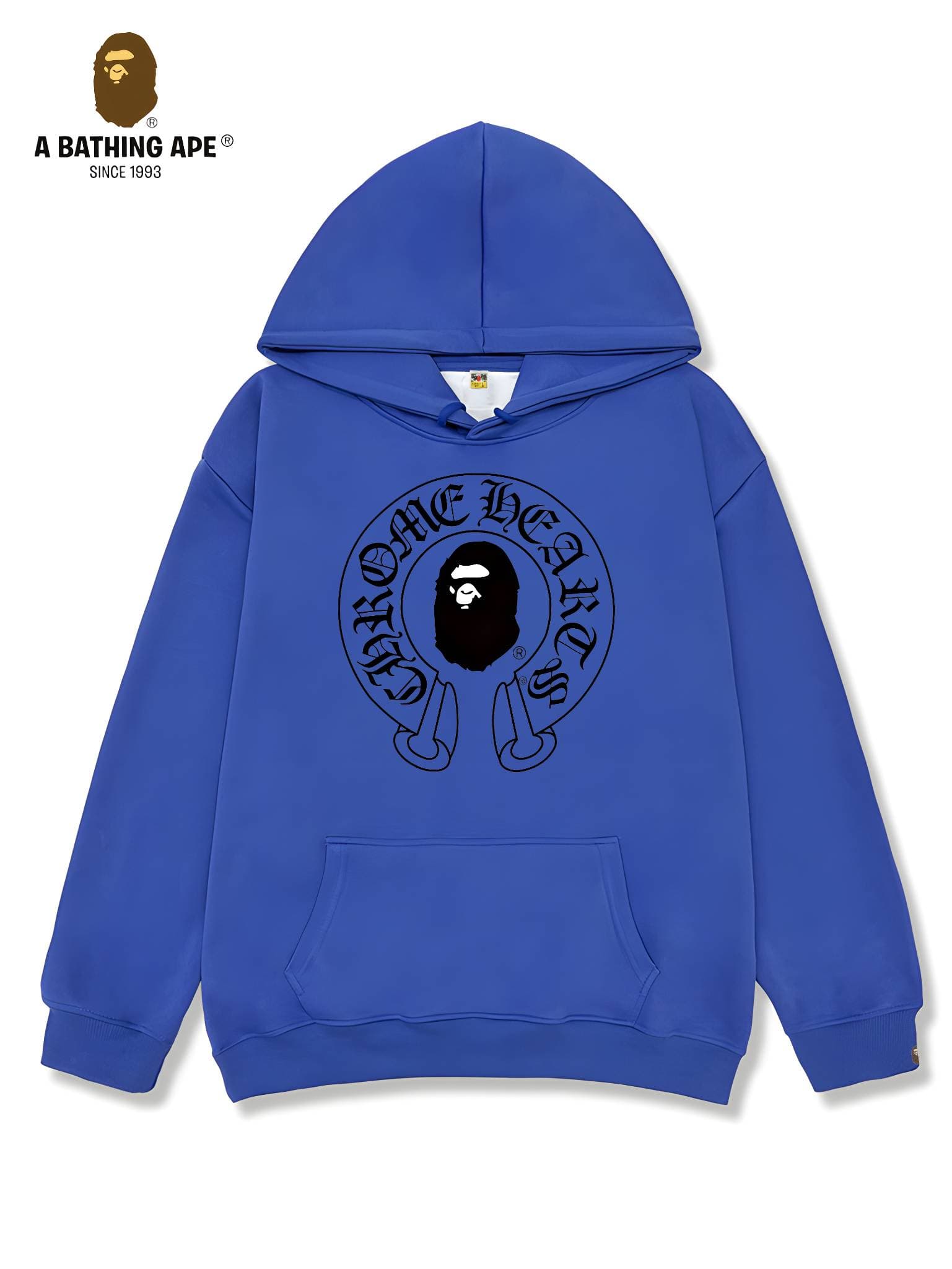 Sweat à capuche unisexe avec motif tête de singe imprimé et logo créatif, style décontracté et tendance, de marque BAPE et Chrome Hearts