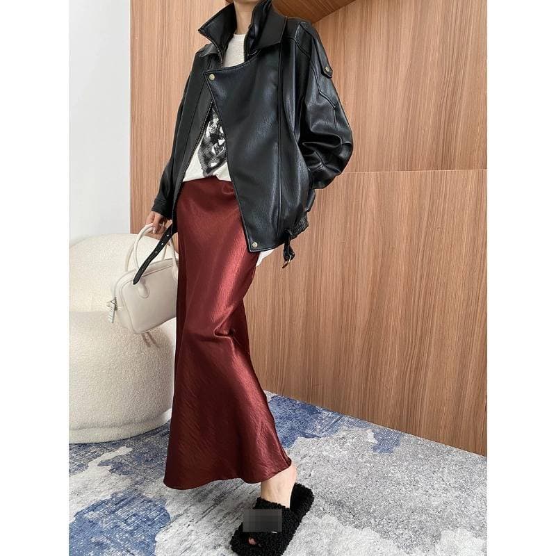 Jupe midi trapèze en satin d'inspiration française – Taille haute, drapé élégant, polyvalente pour le bureau comme pour un cocktail (M-L)