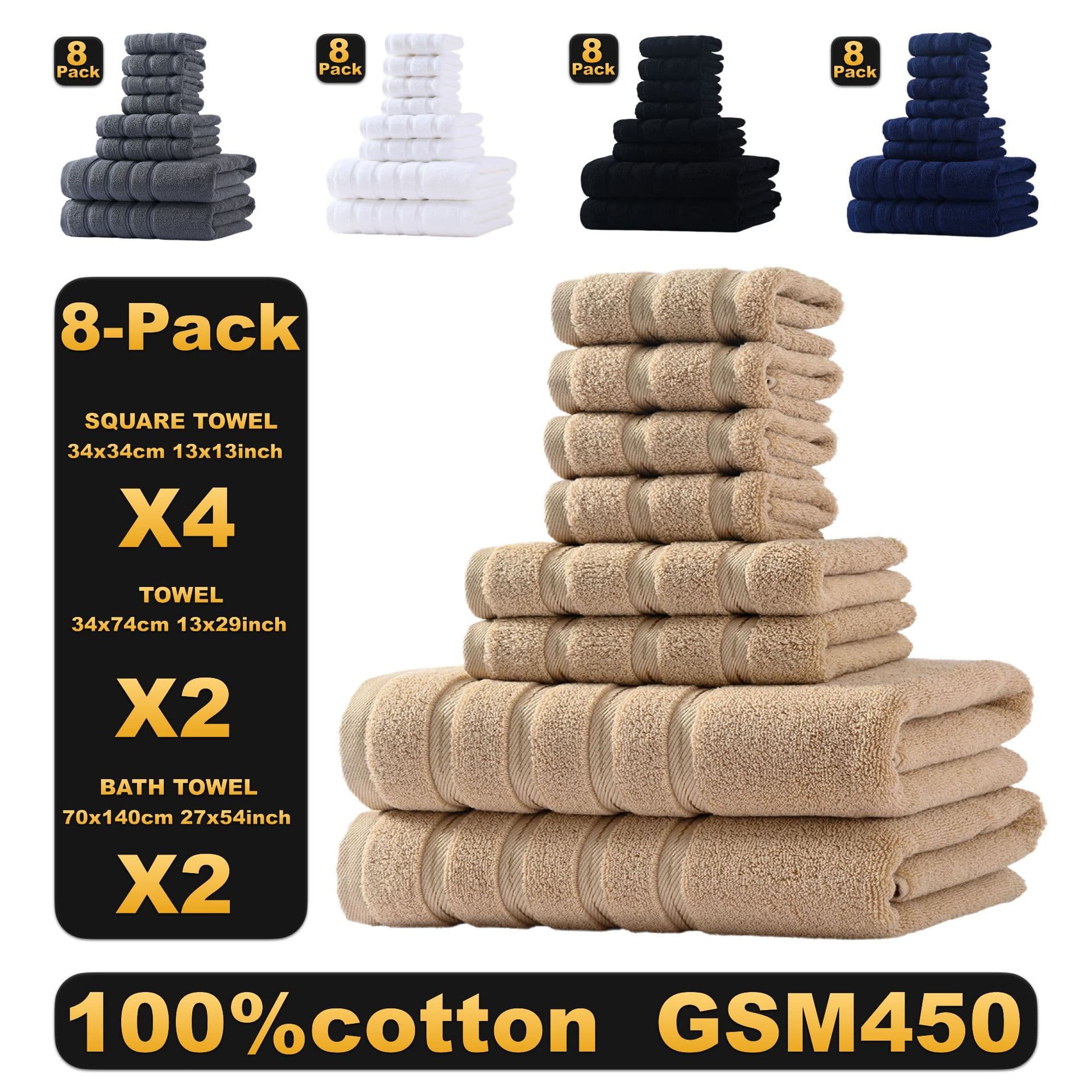 8-Piece Luxury Hotel Cotton Towel Set - Premium 100% Cotton Bath & Face Towels For 5-Star Hotels & Spas