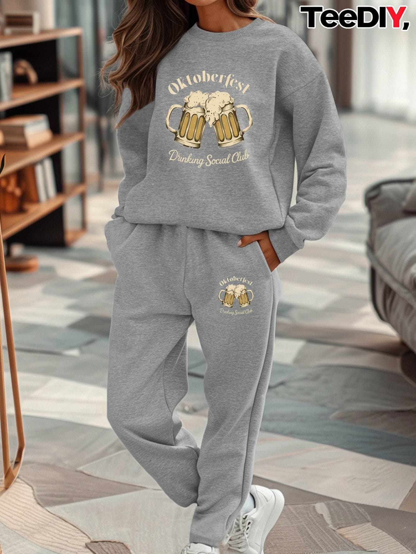 Solid Color Hoodie Set With Threaded Bottom For Men's And Women's Casual Sportswear, Sweatpants And Sweatpants Set
