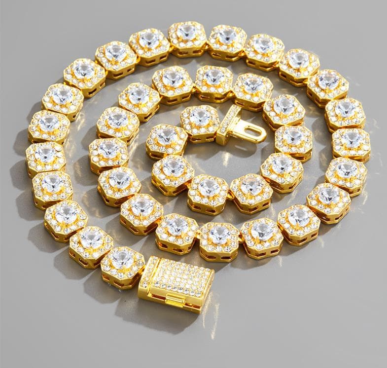 Men/Women Fashion Europe/America Hip Hop Punk Crystal Diamond Cuban Link Chain 11mm Width Rock Candy Chain Solid Back Necklaces Jewelry For Men