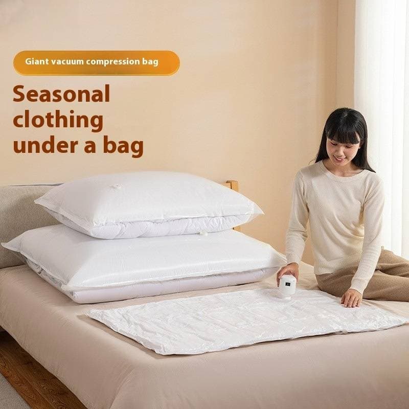 Vacuum Storage Bags - No-Pump Hand Roll Compression Bags For Blankets & Clothes, Pure White