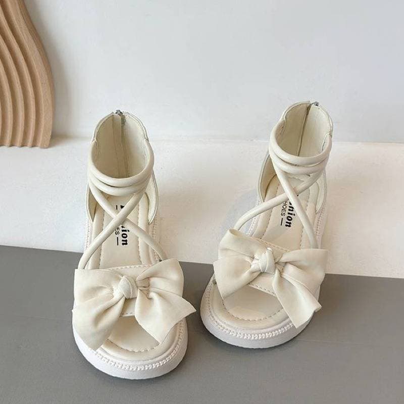 New Style Girls Outdoor Sandals Summer Soft Sole Fashionable Princess Open Toe Bow Medium Large Children Shoes