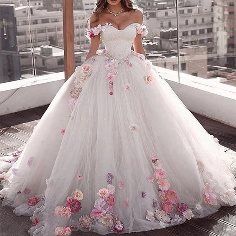 One Shoulder Princess Skirt Sweetheart Coming Of Age Ceremony Dress Elegant 3D Flower Sleeves Ball Gown Formal Sweet Three Dimensional