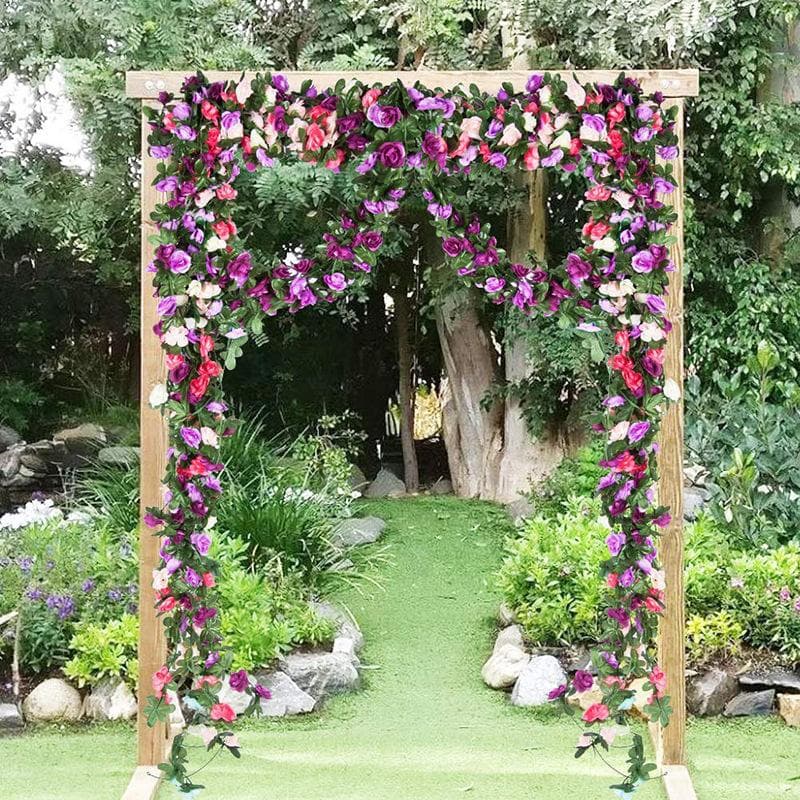 45 Head Artificial Rose Vine Garland, 2.5m Faux Floral Hanging Decor For Wedding, Home, Party & Outdoor Decoration
