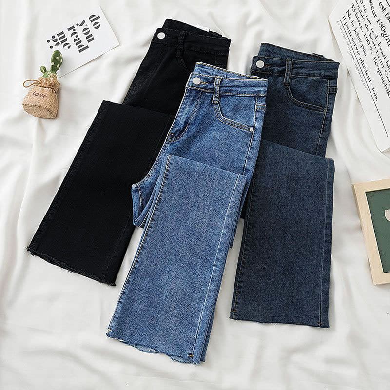 Women's High-Waisted Straight Leg Jeans - Fleece-Lined Stretch Denim Pants With Raw Hem & Vintage Wash (Ankle Length)