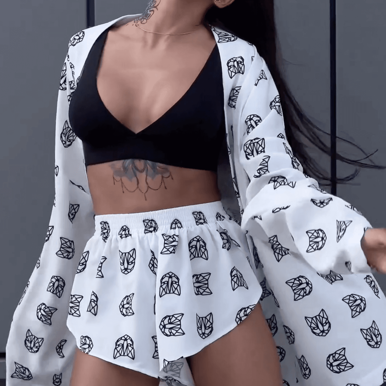 Women's Printed Leisure Commuter Lace-up Pajamas High Waist Shorts Suit