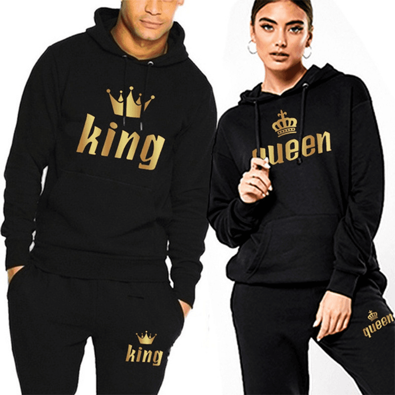 Men's & Women's Fleece-Lined Sweatsuit Set - Couple's Matching Tracksuit, Unisex Winter Sportswear Outfit