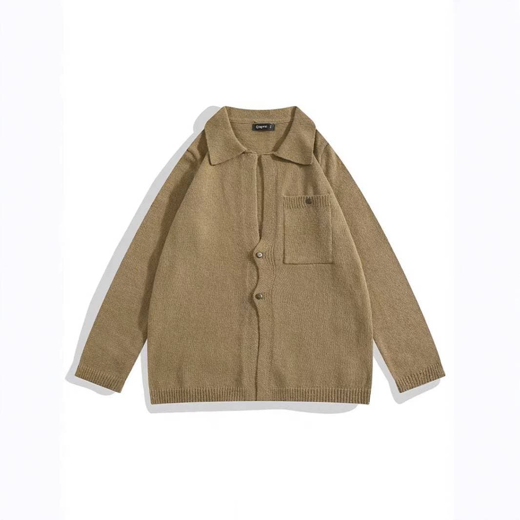 Men's Clothing Spring and Autumn New Style Pure Color Style Loose Lapel Cardigan Men's All match Simple Pocket Sweater Jacket