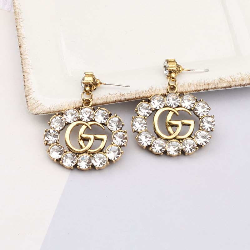 Boucles d'oreilles pendantes classiques rétro colorées en cristal de zircon, lettre double G, pour femmes, breloque de luxe, bijoux de fête, cadea