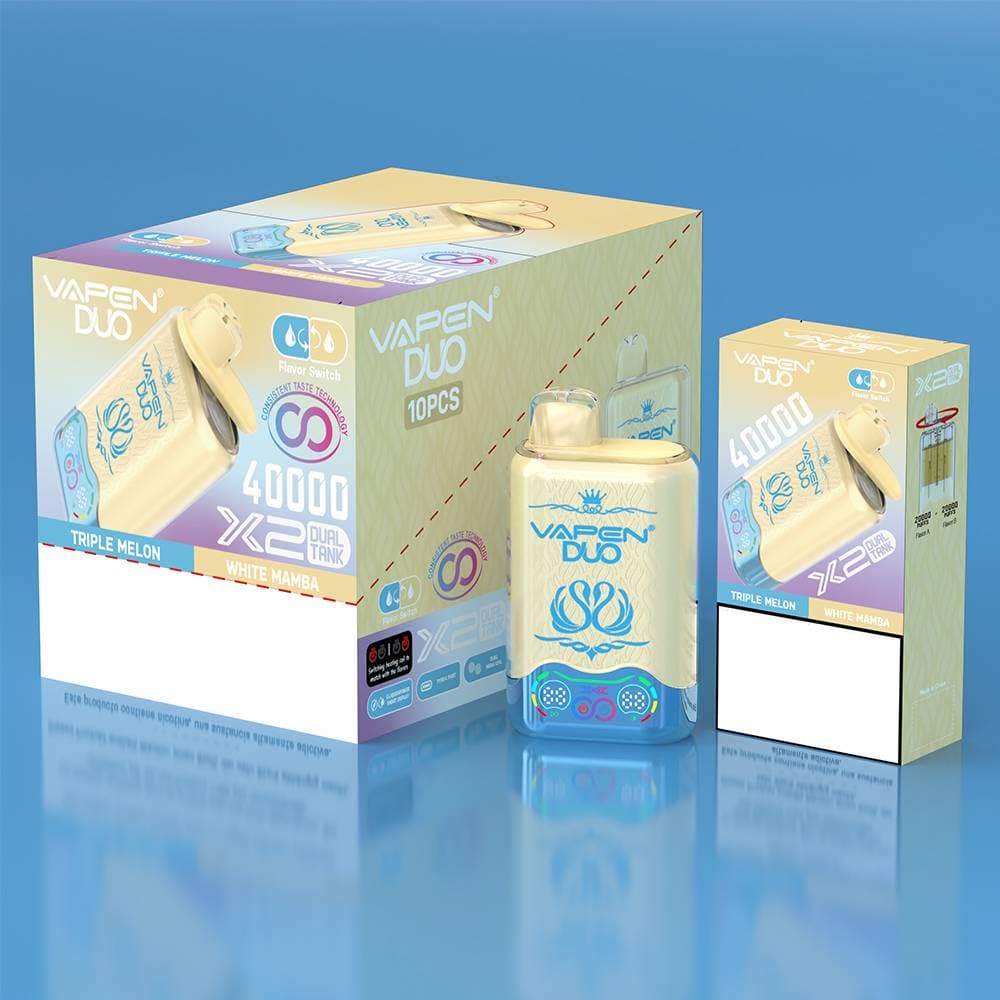 Vape jetable 10 pièces VAPEN DUO 2-en-1 Twins – 40 000 bouffées, double saveur cristal, Razz et citron vert, double réservoir, résistances en