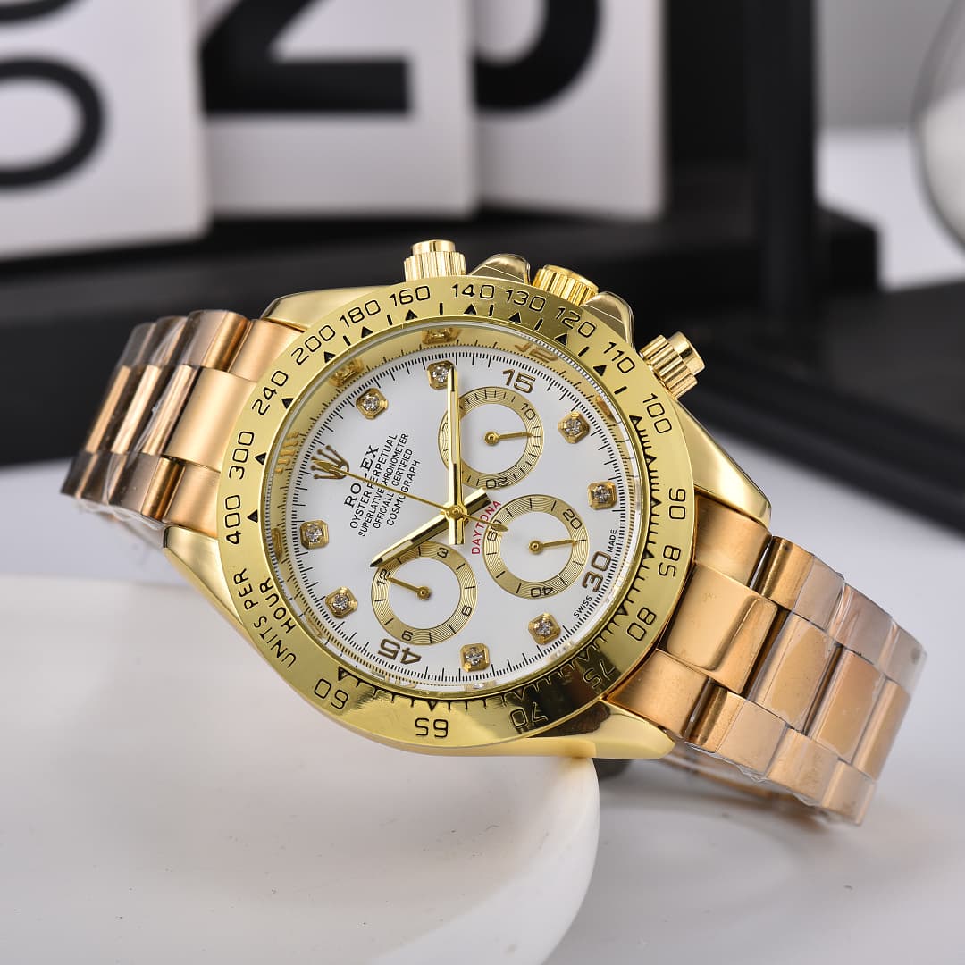 Montre de luxe pour homme Rolex, style business, à six aiguilles et cadran classique à trois sous-cadrans.