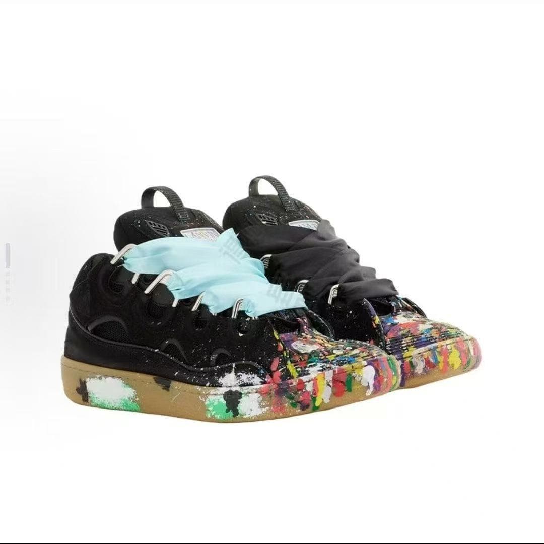 Chaussures de sport décontractées rétro en cuir véritable patchwork, style européen et américain, pour hommes et femmes.