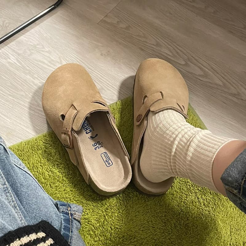 Grape Mom Studiolee Baotou Chaussures de printemps en cuir véritable à semelle épaisse pour femme