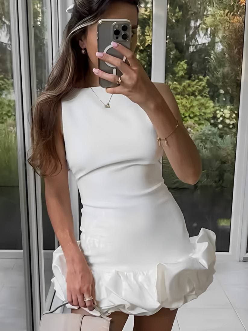 Women’s Clothing Spring and Summer Women's Dress Ruffled Halter Neck Strap Backless Sleeveless Solid Color Sexy Short Skirt