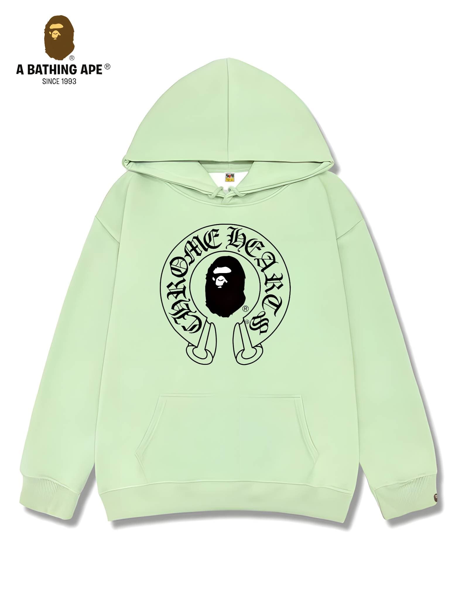 Sweat à capuche unisexe avec motif tête de singe imprimé et logo créatif, style décontracté et tendance, de marque BAPE et Chrome Hearts