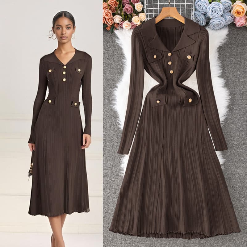 Blazer Dress - Women’S Knit Midi Dress With Notch Lapel, High Waist, Long Sleeve, Fall/Winter Elegance