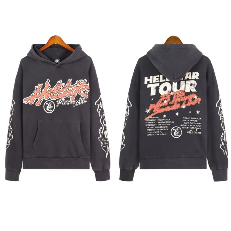 Sweat à capuche décontracté Hellstar délavé et usé avec impression de tête de Heavy Industry