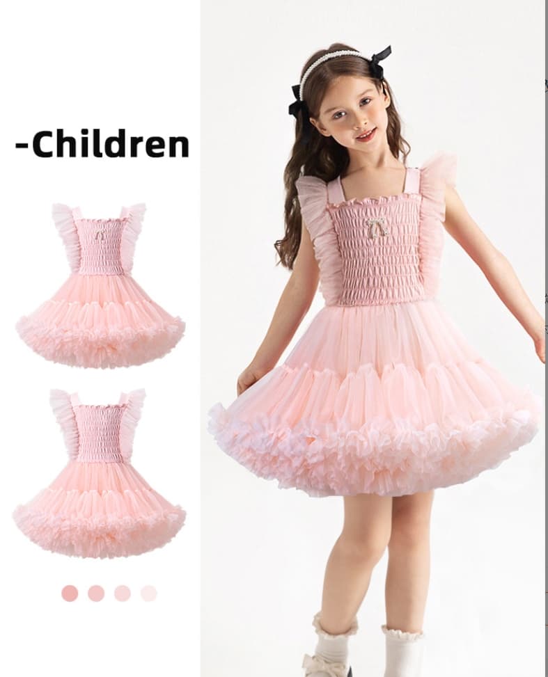 [TwirlDream] Girls' Summer Dress - Fluffy Tutu With Flutter Sleeves | Princess Party Wear (3-8 Years)