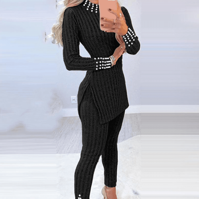 Women's beaded slit top + trousers