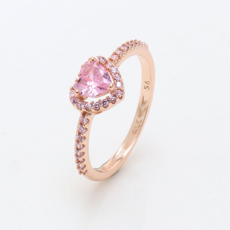 White Copper Noble New Heart Shaped Rose Gold Pink Dia Ring Female Gift