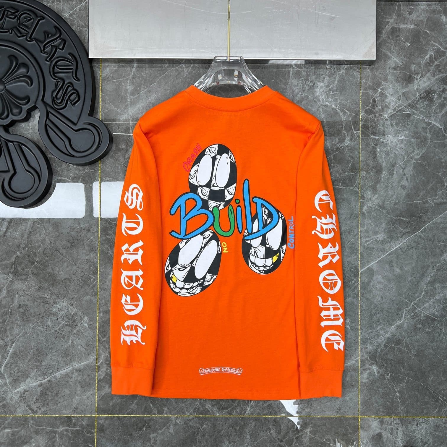 T-shirt à manches longues Chrome Hearts style fer à cheval – Coton premium, imprimé croix gothique, t-shirt streetwear graphique unisexe multico