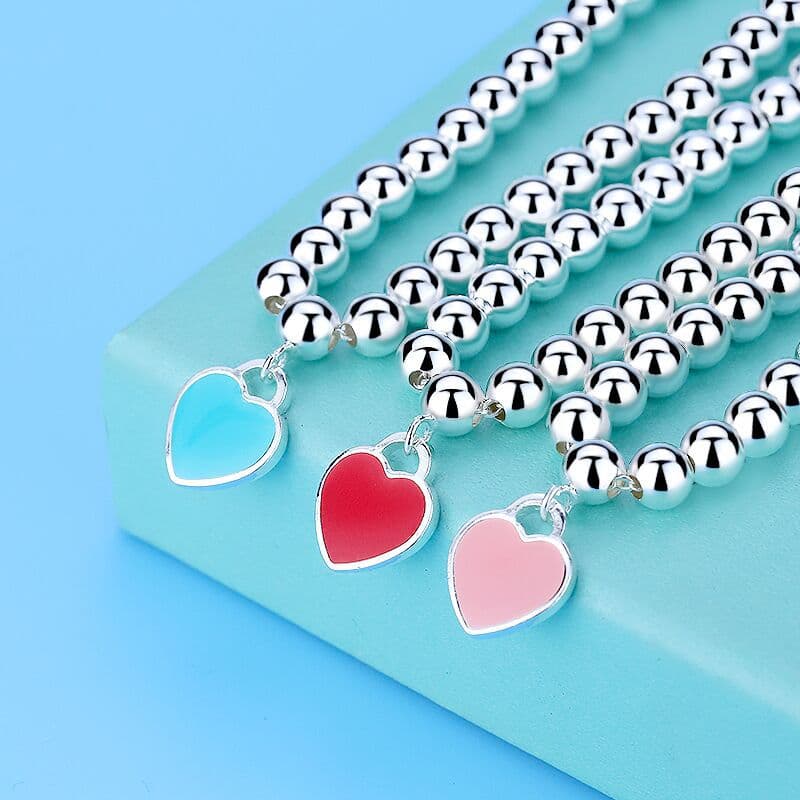 S Pure Round Enamel Heart Shape Women's Silver Jewelry Same Style Buddha Bead Bracelet