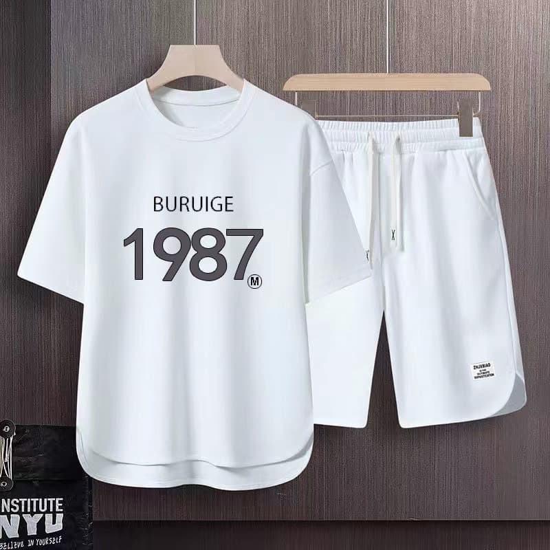 Men's Clothing 2024 Waffle Casual Summer Suit Men's Loose Teen Short sleeved T shirt Shorts Handsome Two piece Suit
