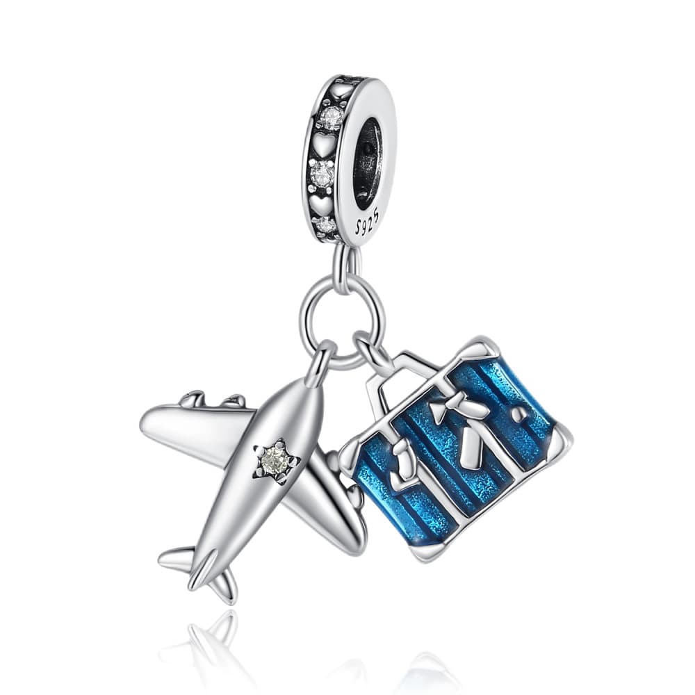 Fashion white copper silver plated DIY accessories Eiffel Tower airplane luggage beaded pendant