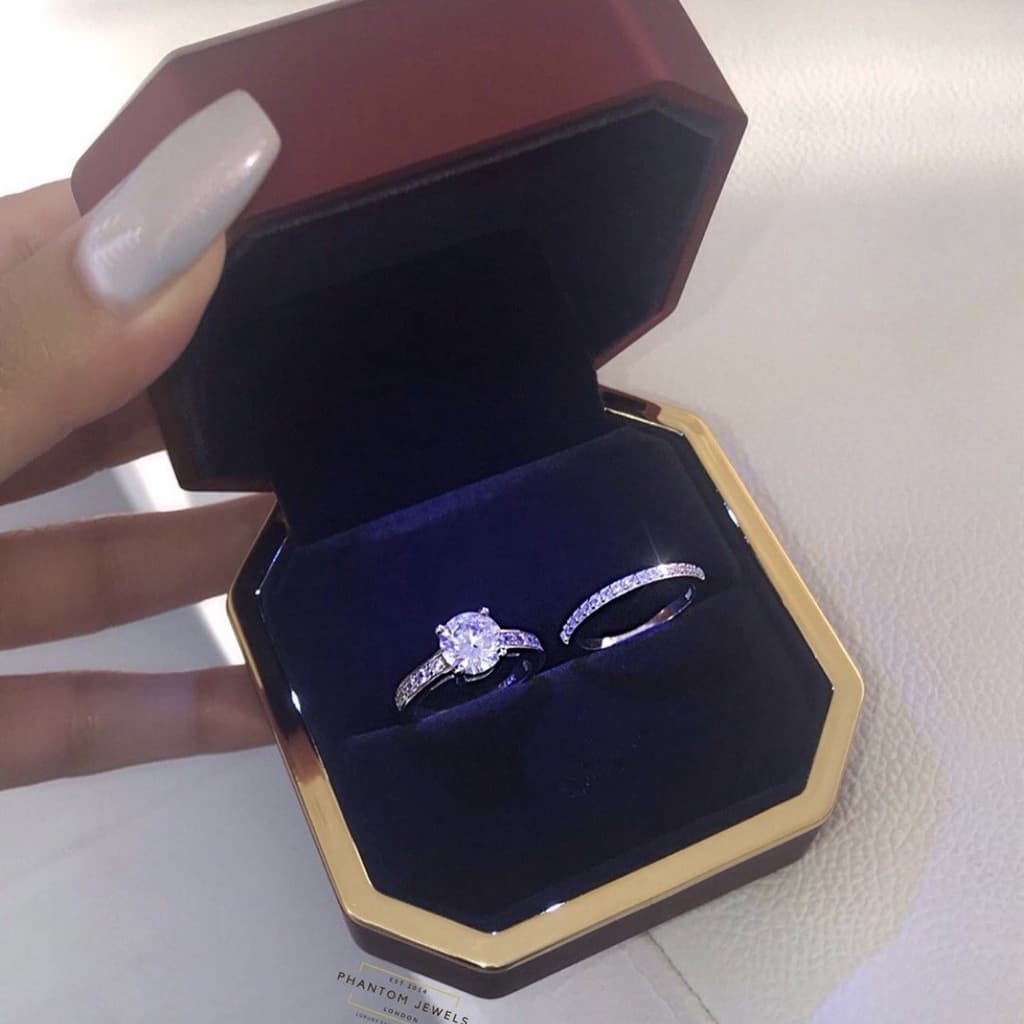 1pair Luxury Romantic Couple Ring Crystal Rhinestone Zircon Engagement Wedding Rings For Women Jewelry