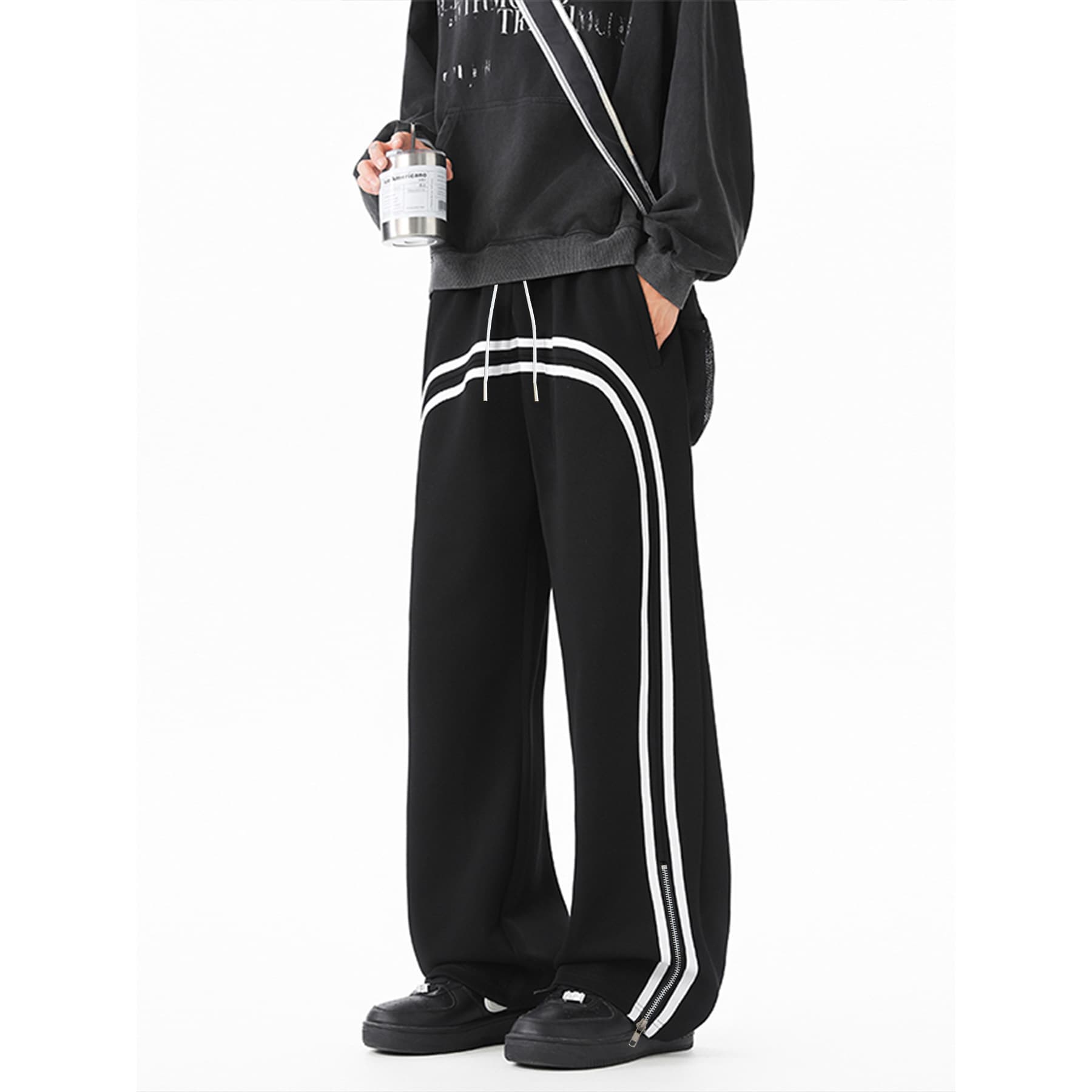 Men's Clothing Men's Casual Jogger Pants - Loose Fit Straight Leg Sweatpants With Drop Crotch & Stretchy Fabric For Streetwear & Sports (Black, S-XXL)