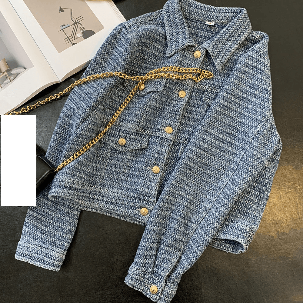 Women's clothing new heavy woven loose contrast retro denim jacket short women's outerwear jacket