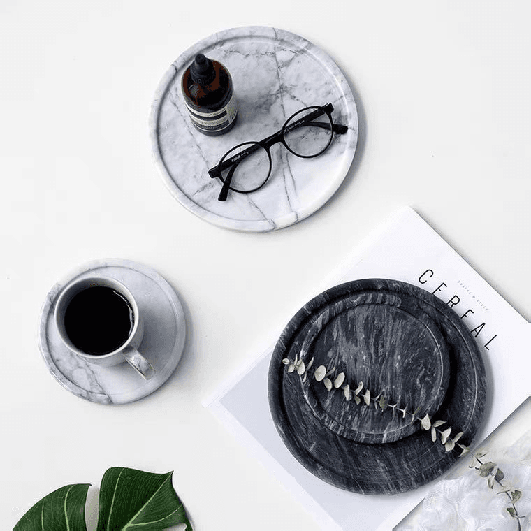 Black & White Natural Marble Tray - Jewelry & Cosmetic Display Stand With Groove Home Decor Luxury Stone Serving Dish Elegant Vanity Organizer