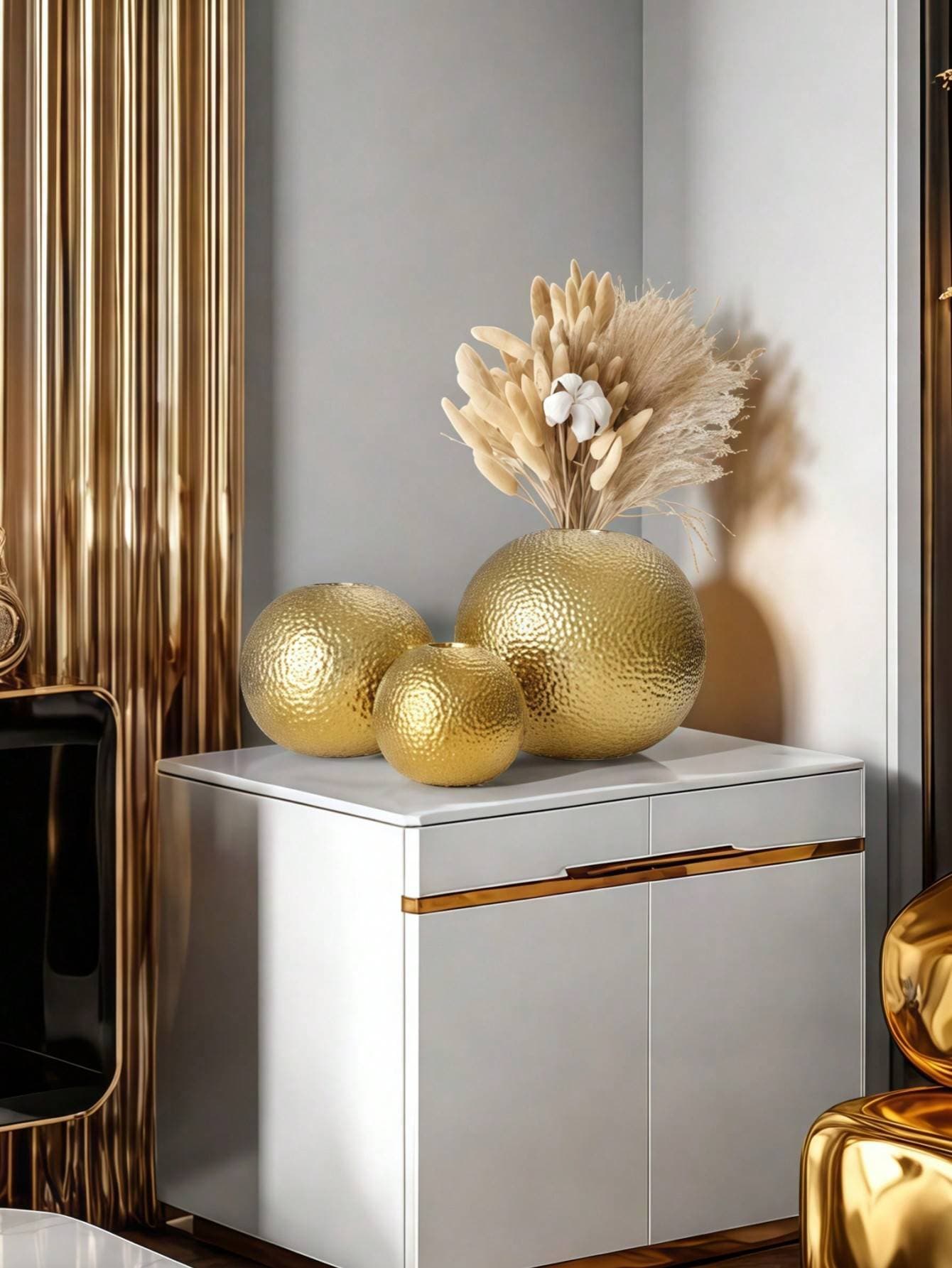 1pc Gold Surface Dotted Ball Ceramic Vase Is Suitable For Light Luxury Style Design Scene Ornaments Flower Arrangement Vase