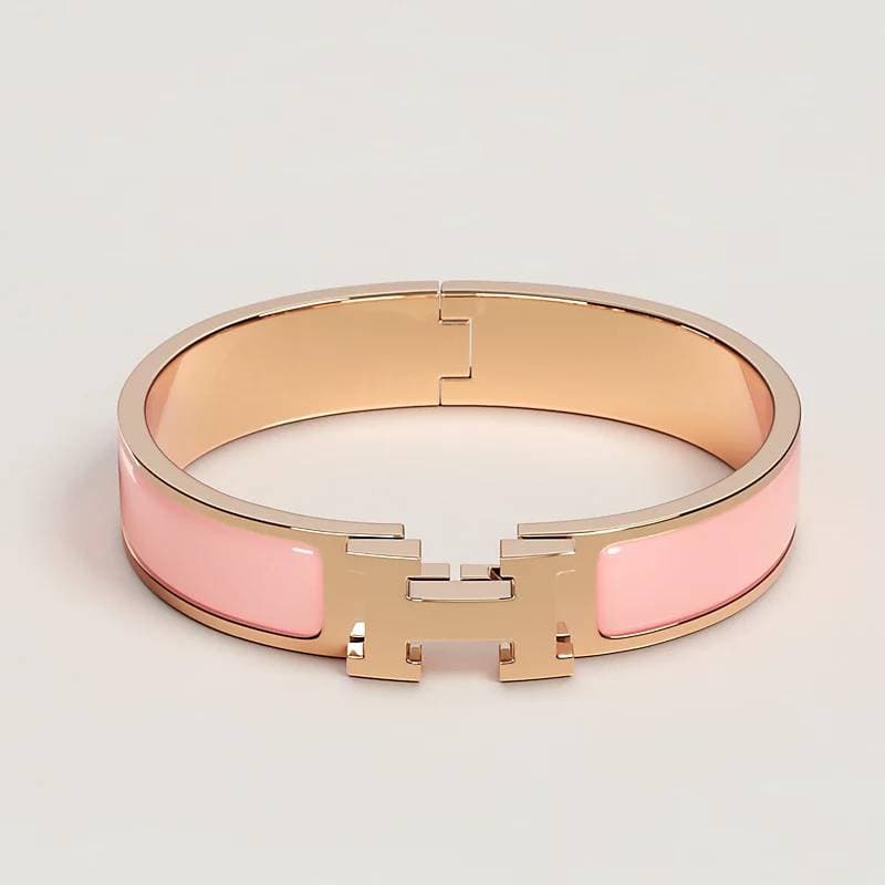 Bracelet Clic H largeur 12 mm bracelet classique en or rose et émail fin cadeau d'anniversaire festif
