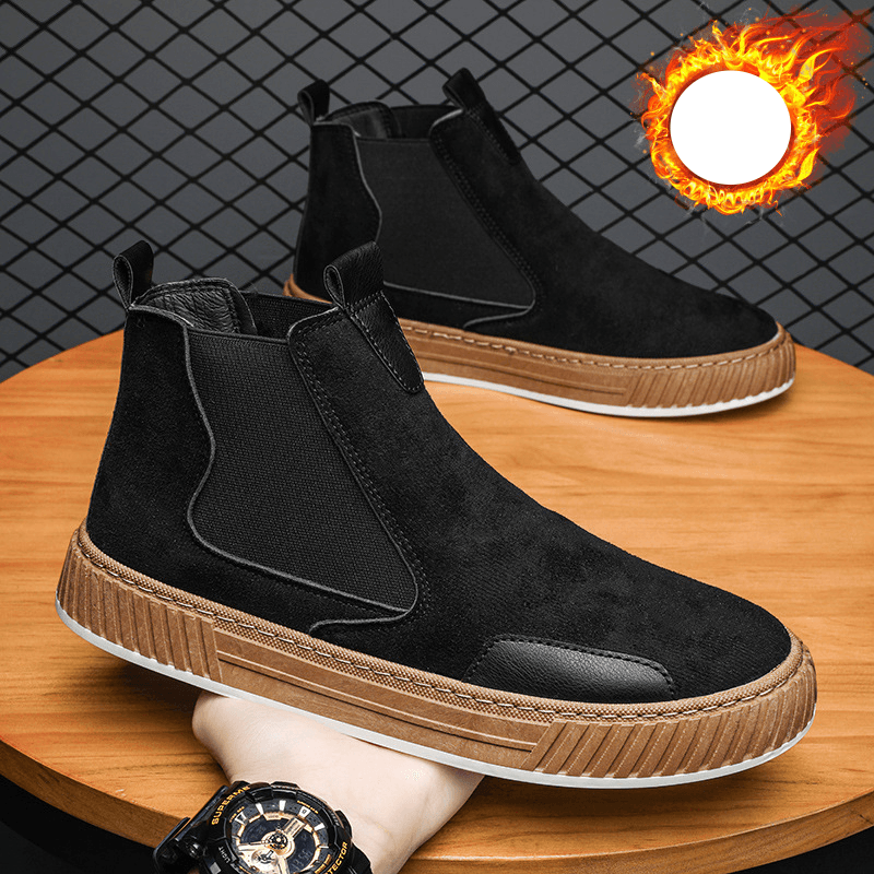 New casual cotton boots with fleece summer fashion thermal insulation cotton shoes men's leather boots soft soled men's shoes outdoor sports shoes