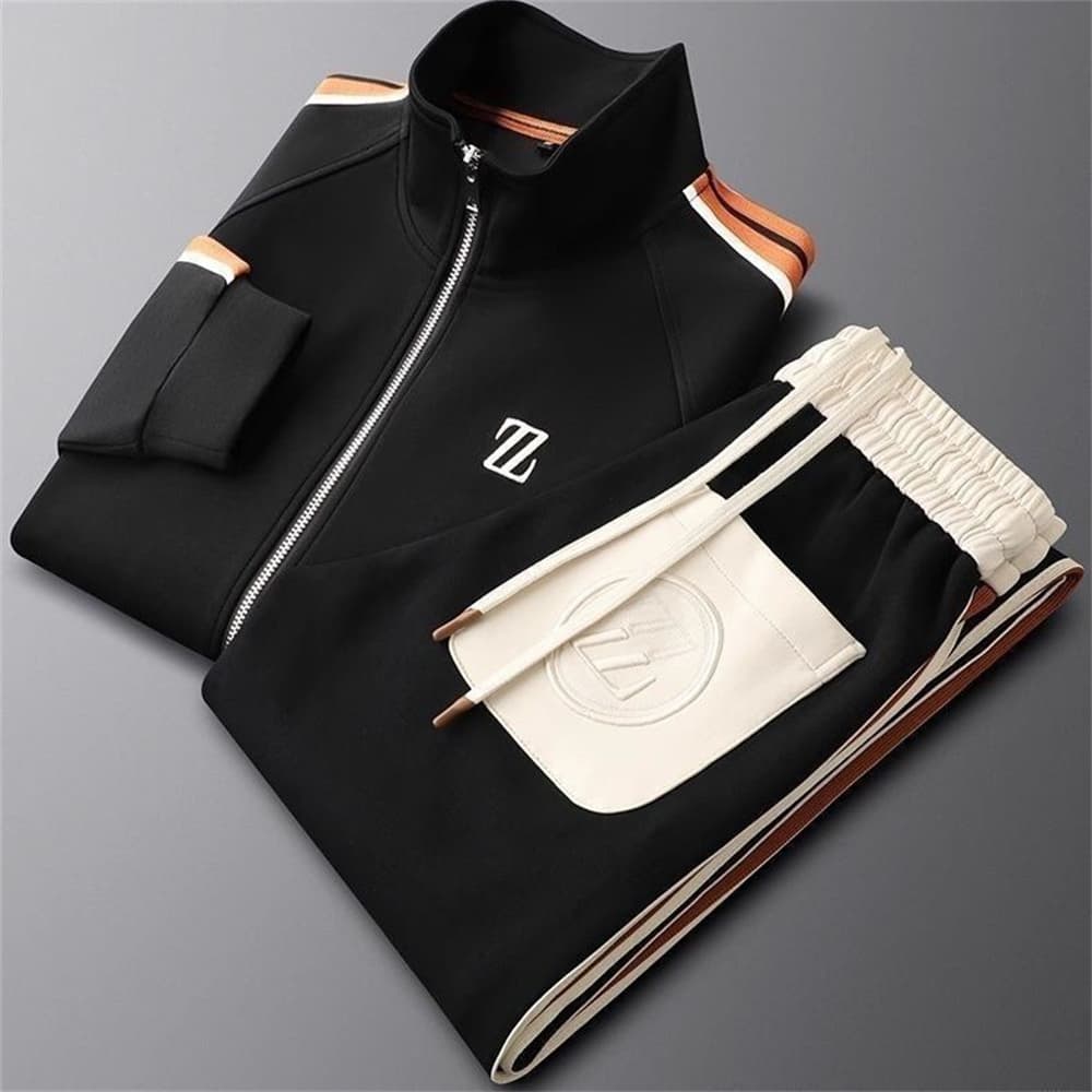 High Quality Fashion Tracksuits Youth/Men Stand Collar Zipper Sweatshirts + Elastic Band Lace-Up Sweatpants Splicing Two-Piece Sport Suits