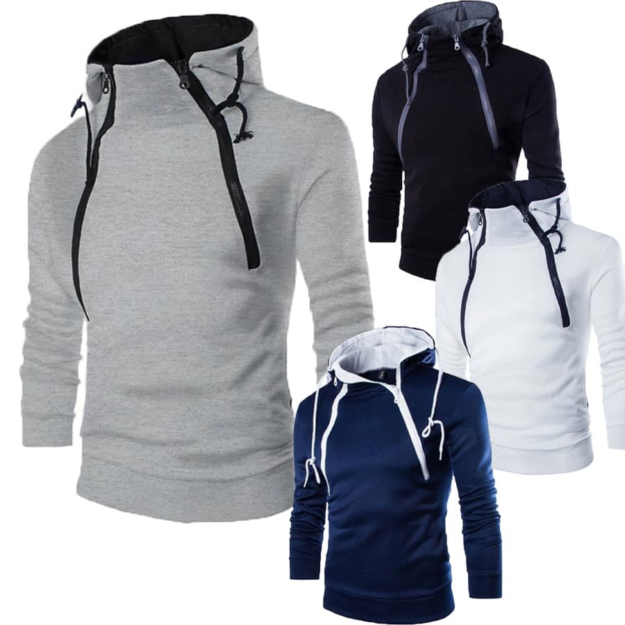 hot selling spring and autumn new fashion front double zipper cardigan contrast color hooded jacket size fleece hoodie