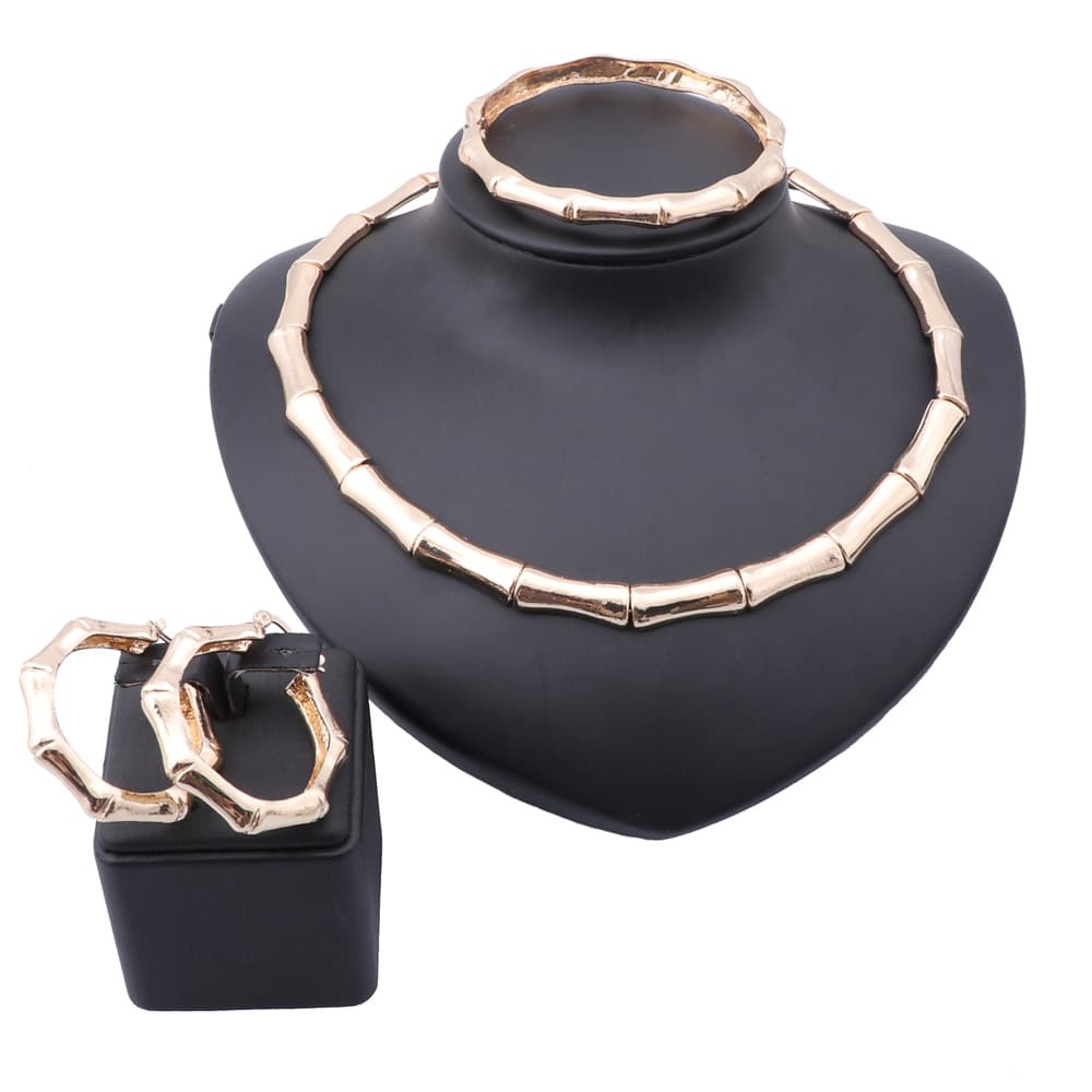 Retro African Statement Necklace Earring Ring Jewellery Set for Women Bridal Wedding Party Gift Prom Accessories